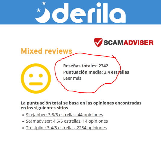 Derila ScamAdviser, reseña y opiniones