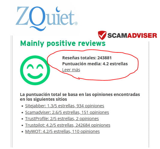 zQuiet ScamAdviser review and opinions